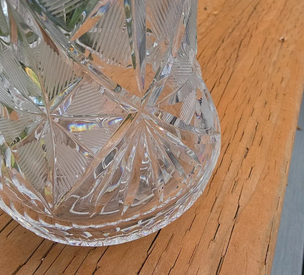 Vintage Bohemian Cut Crystal Wine Decanter with Ground Stopper Pinwheel Starburs
